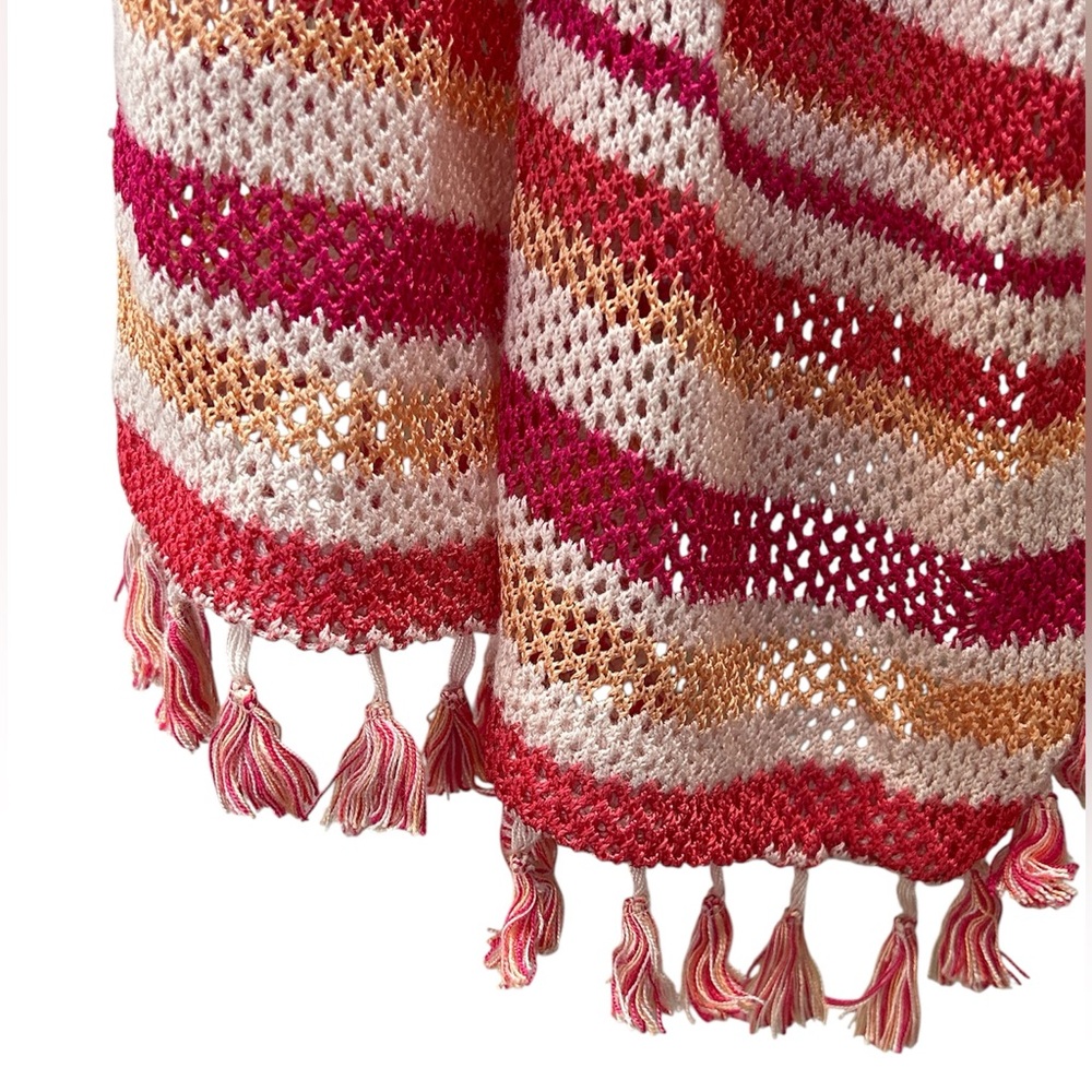 Chico’s Striped Pink White Fringed Open Front Cardigan Sweater Boho Size M - Picture 4 of 12